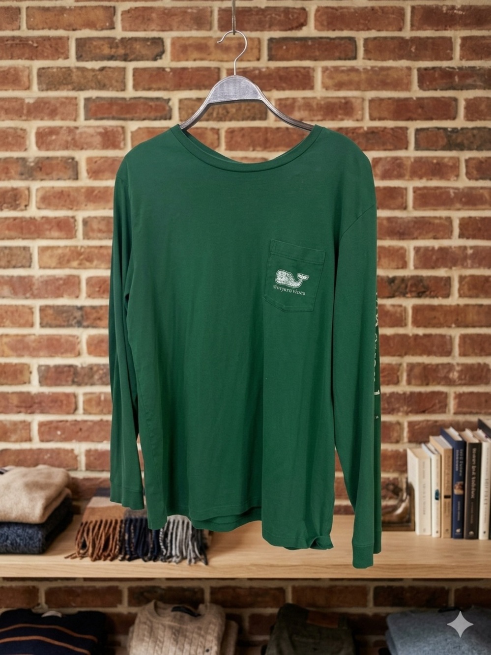 Vineyard Vines Forest Green Long Sleeve Pocket Tee